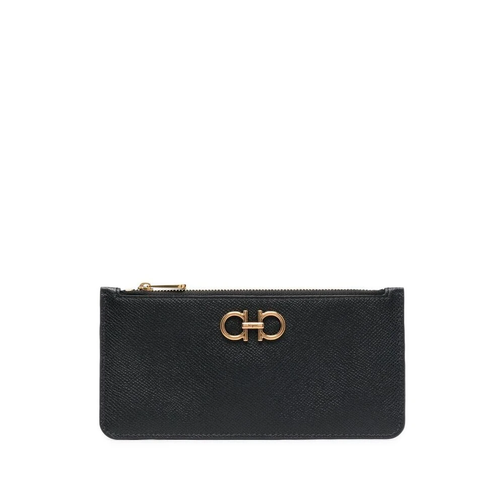Salvatore Ferragamo Zwarte leren portemonnee met Gancini-plaatje Black Dames