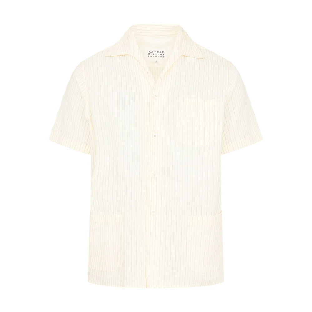 Maison Margiela Mannelijk Beige Overhemden Heren, L, Katoen, Gestreept Katoen Zijde Korte Mouw Overhemd