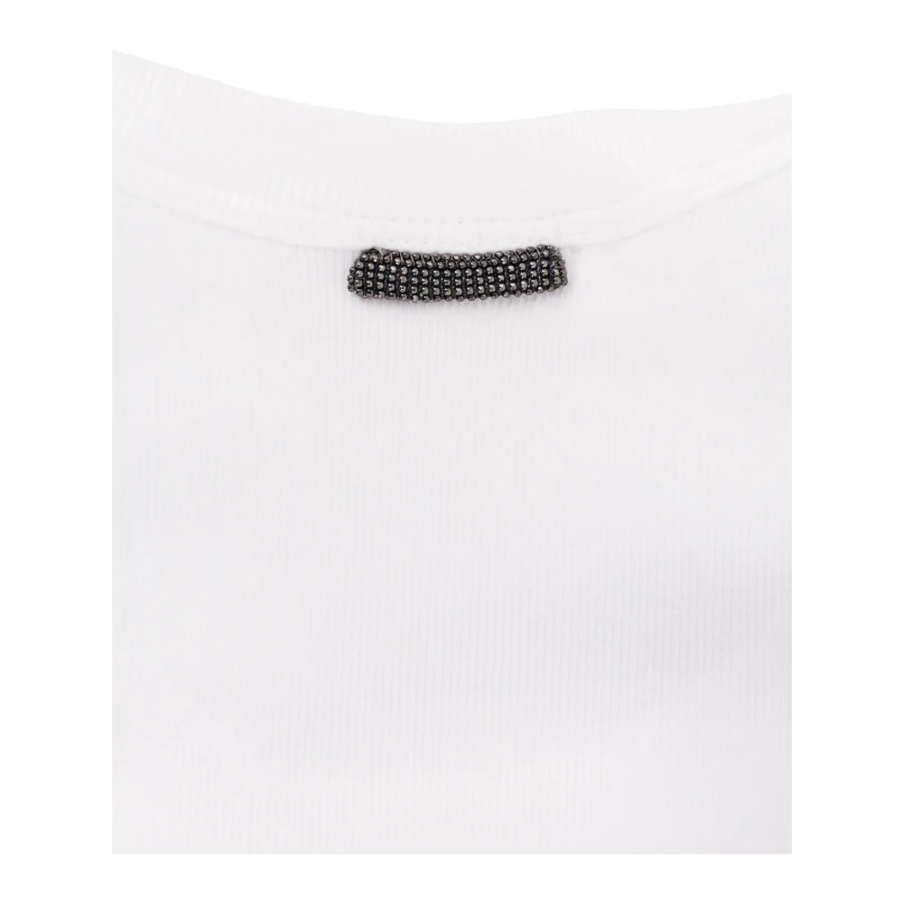 BRUNELLO CUCINELLI Geribbelde katoenen tanktop met Monili-detail White Dames