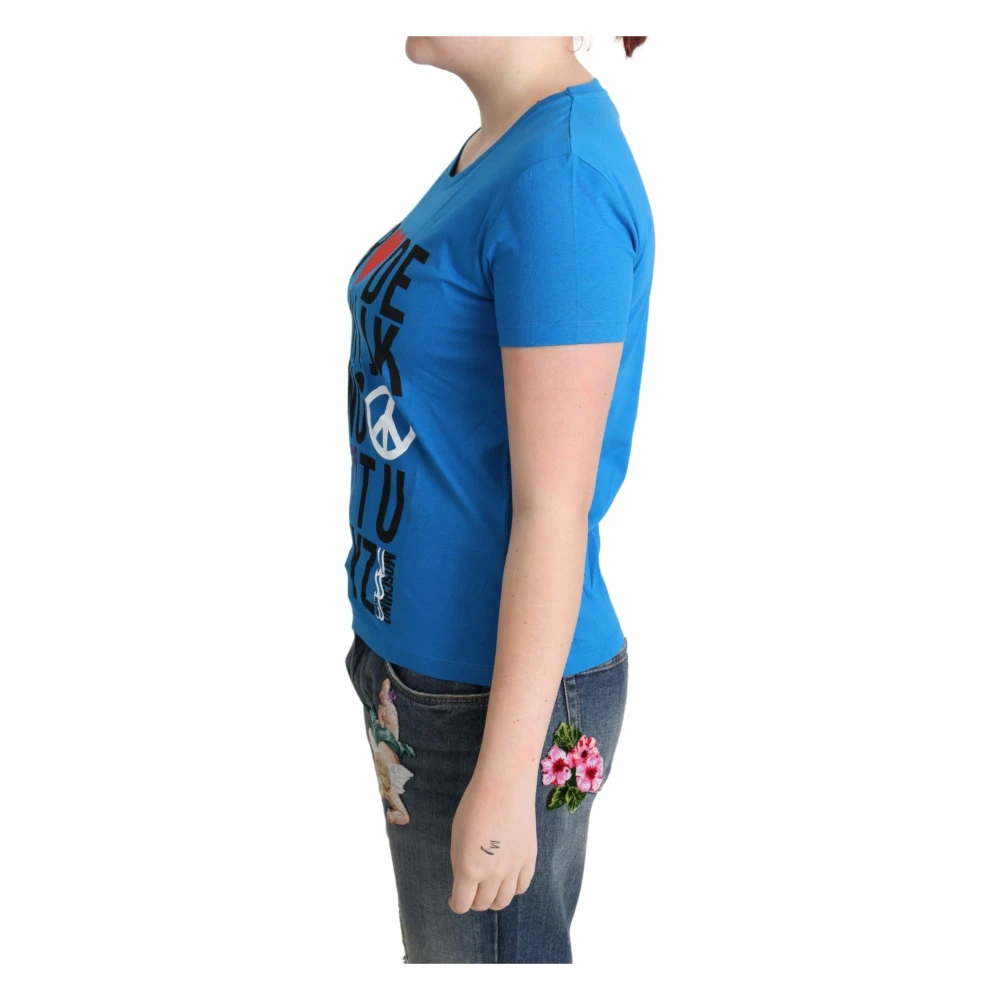 Moschino Stijlvol Alfabet Katoenen T-Shirt Blauw Blue Dames