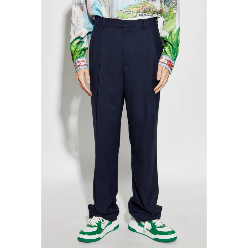 Casablanca Wollen broek met vouw Blue Heren