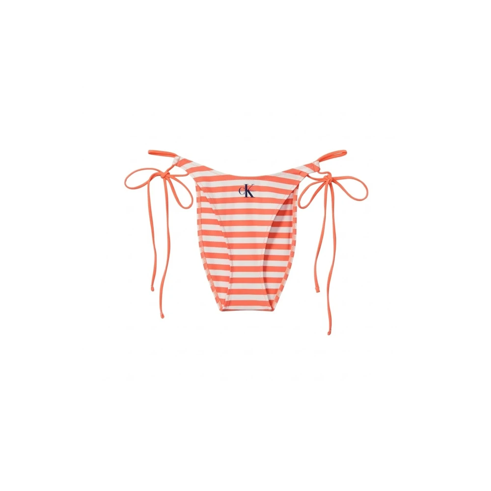 Calvin Klein Vrouw Oranje Badmode Dames, M, Nylon, Graphic Monogram Zwembroek Bikini Bottom Met Strikjes Aan De Zijkant