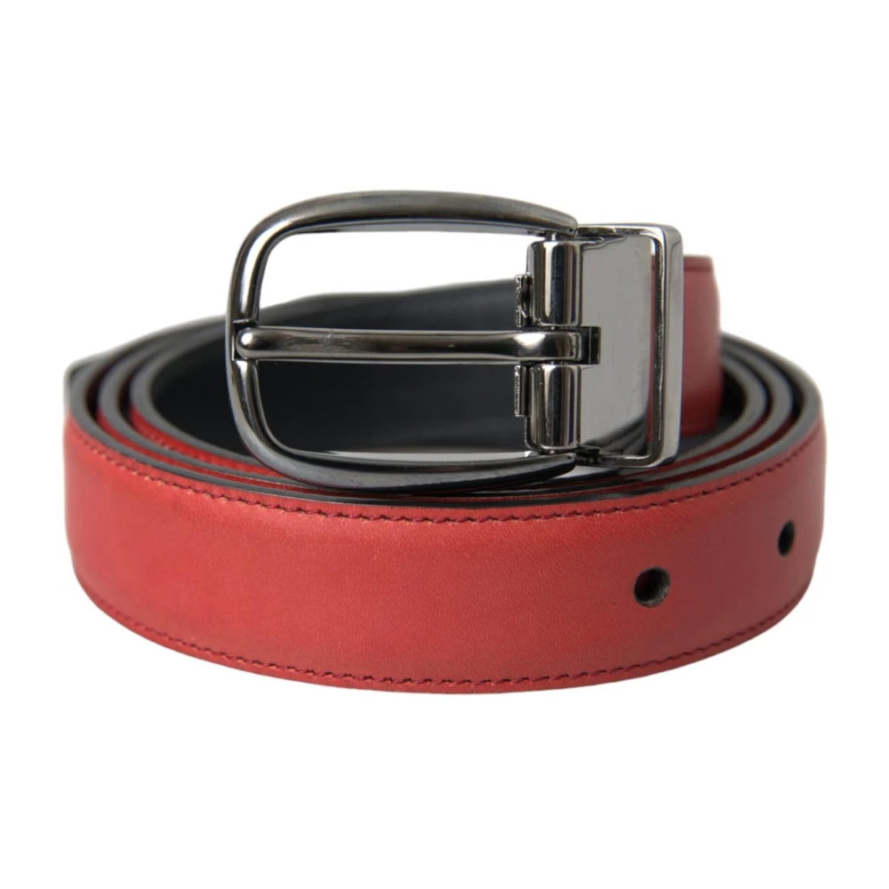 Dolce & Gabbana Men's Red Leather Metal Buckle Belt