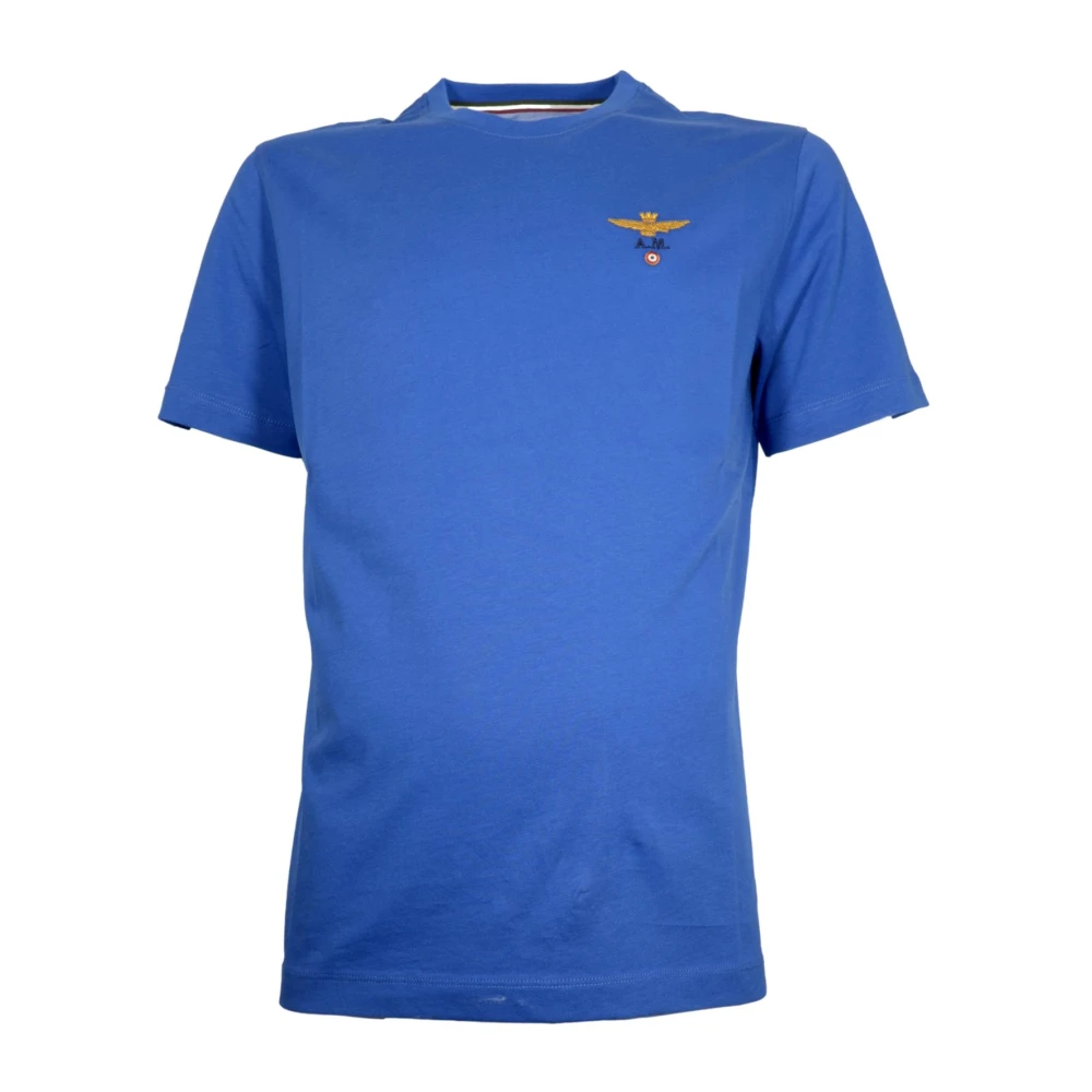 Aeronautica militare Basis Katoen Ronde Hals T-shirt Blauw Blue Heren