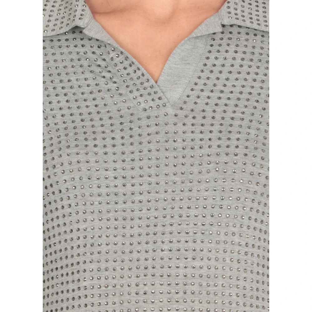 pinko Grijze V-hals trui met strass Gray Dames