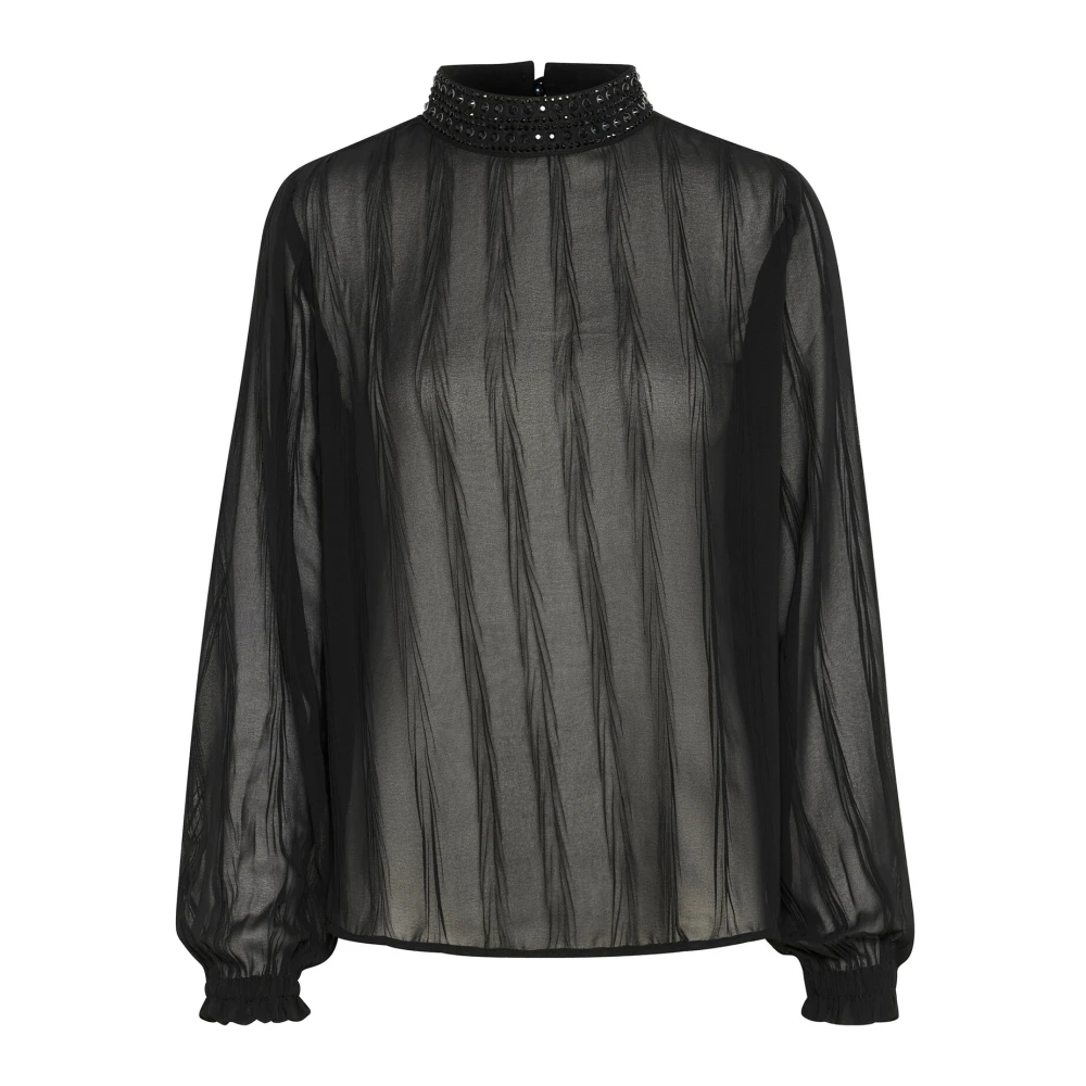 Cream Zwart Blouse met Similisten Black Dames