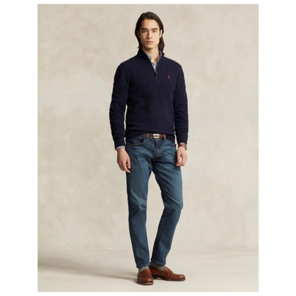 Polo Ralph Lauren Twisted Wool en Cashmere Half-Zip Sweater Blue Heren