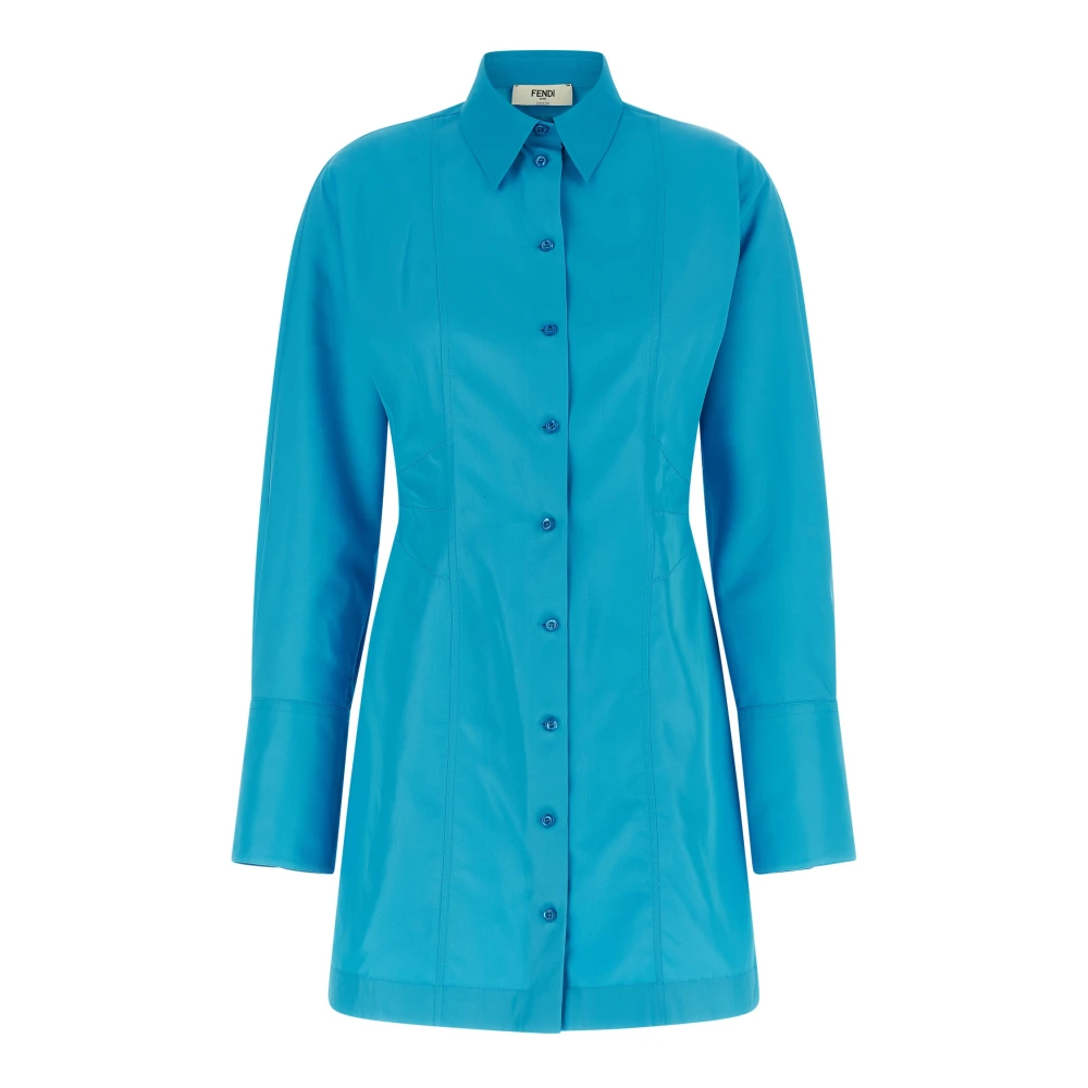 Fendi Women's Blue Techno Viscose Shirt Dress - Shirt Dresses - Xs - Dresses