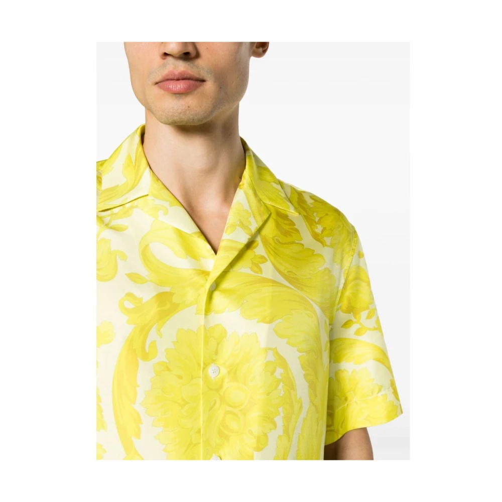 Versace Zijden Shirt met Barocco Print Yellow Heren