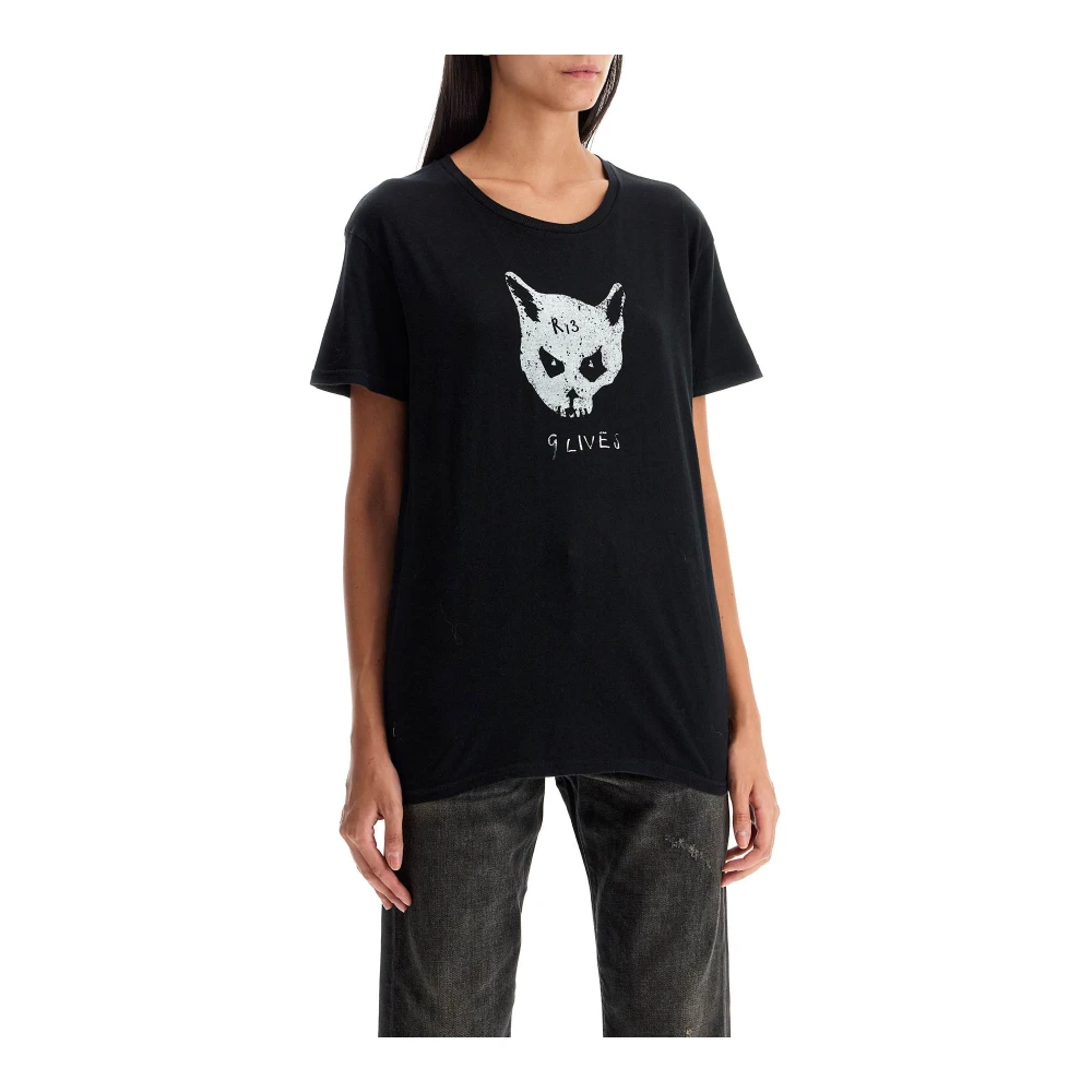 R13 Nine Lives Grafische Print T-Shirt Black Dames