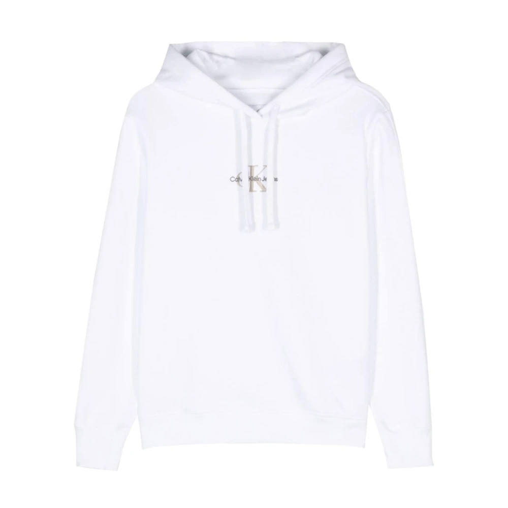 Calvin Klein Jeans Witte Hoodie Sweater Katoen Jersey Geborduurd Logo White Dames