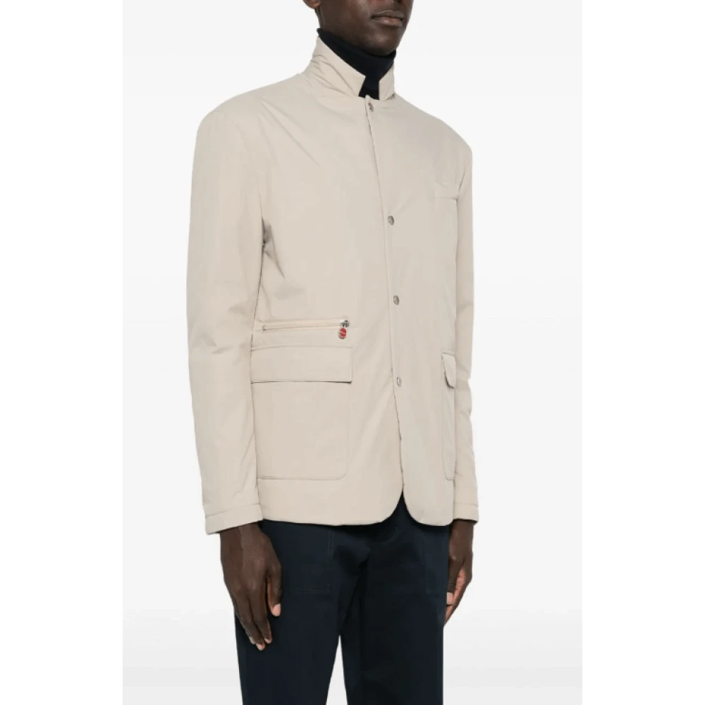 Kiton Beige Gewatteerd Jack met Inkeping Kraag Beige Heren