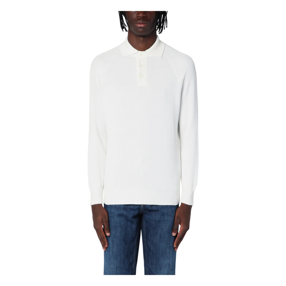 BRUNELLO CUCINELLI Lange Mouw Polo Shirt White Heren