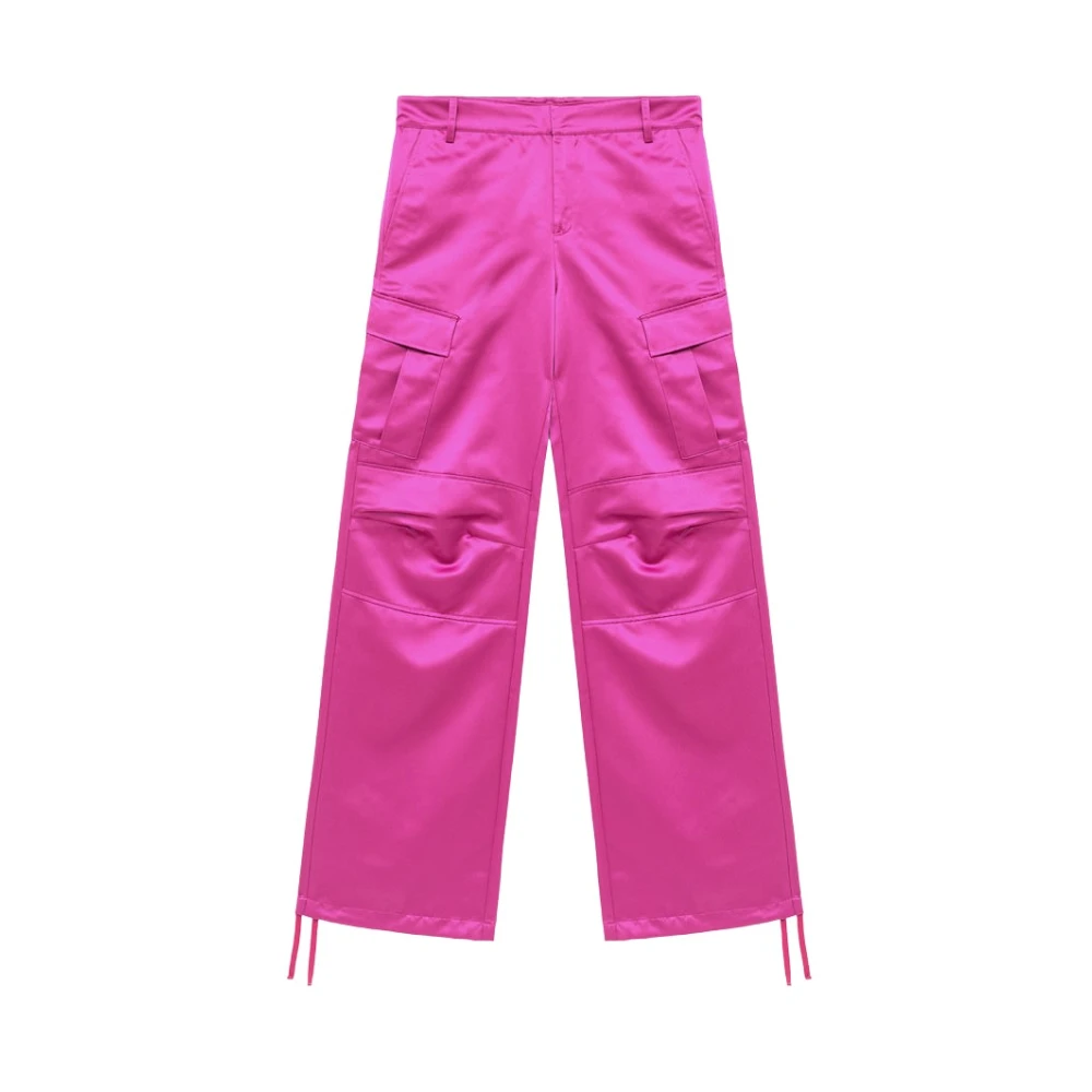 Andamane Cargo Broek met Hoge Taille en Glanzend Patroon Pink Dames