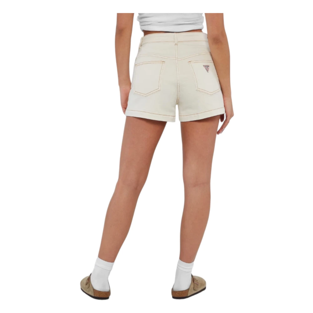 Guess Organische katoenen hoge taille denim shorts Beige Dames