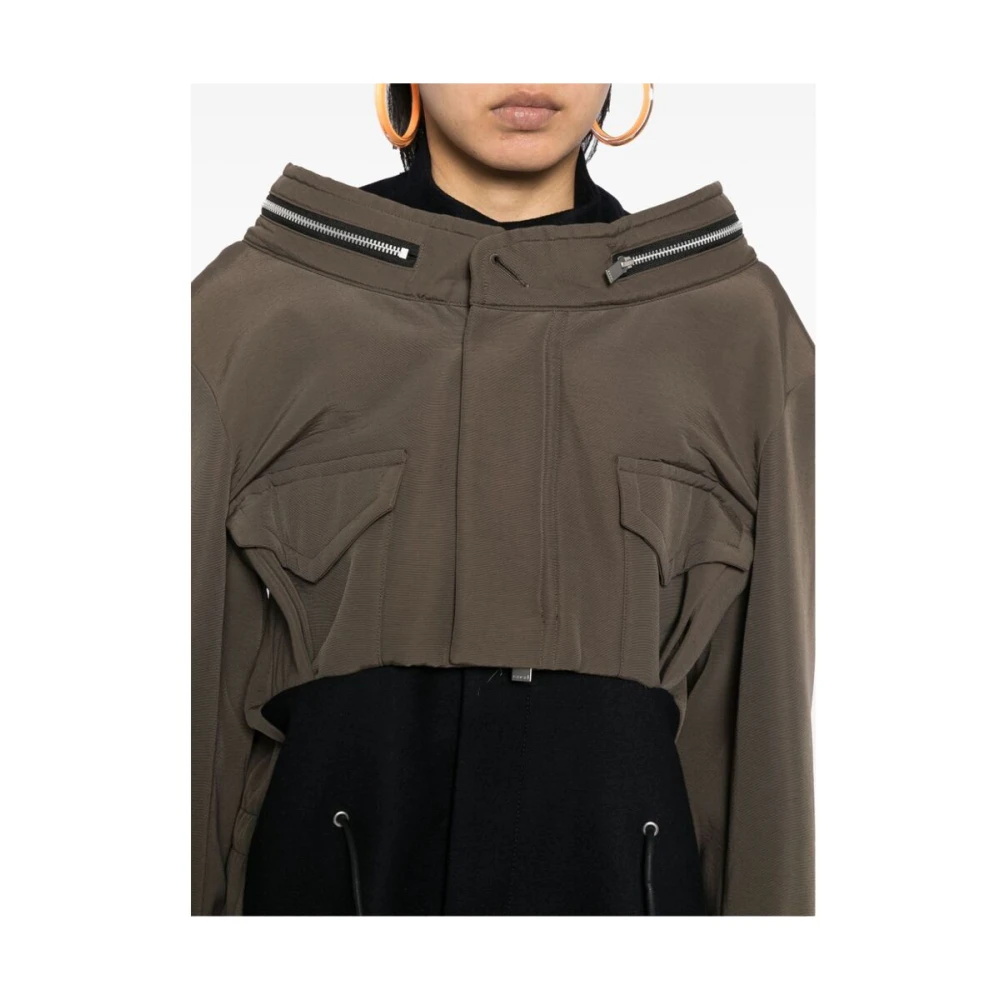 Sacai Gelaagde Wol Trekkoord Jas Brown Dames