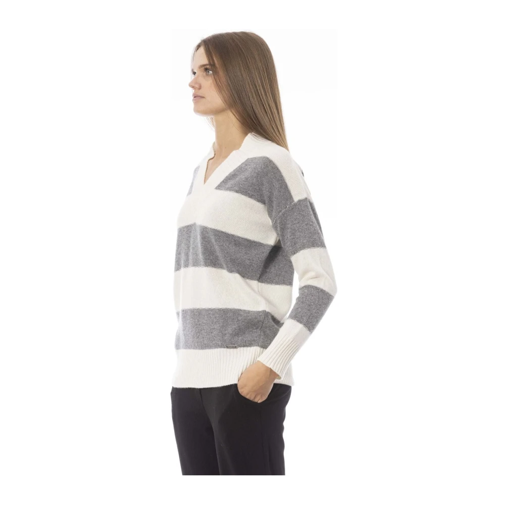 Baldinini Trendy Longsleeve V-hals Top Gray Dames
