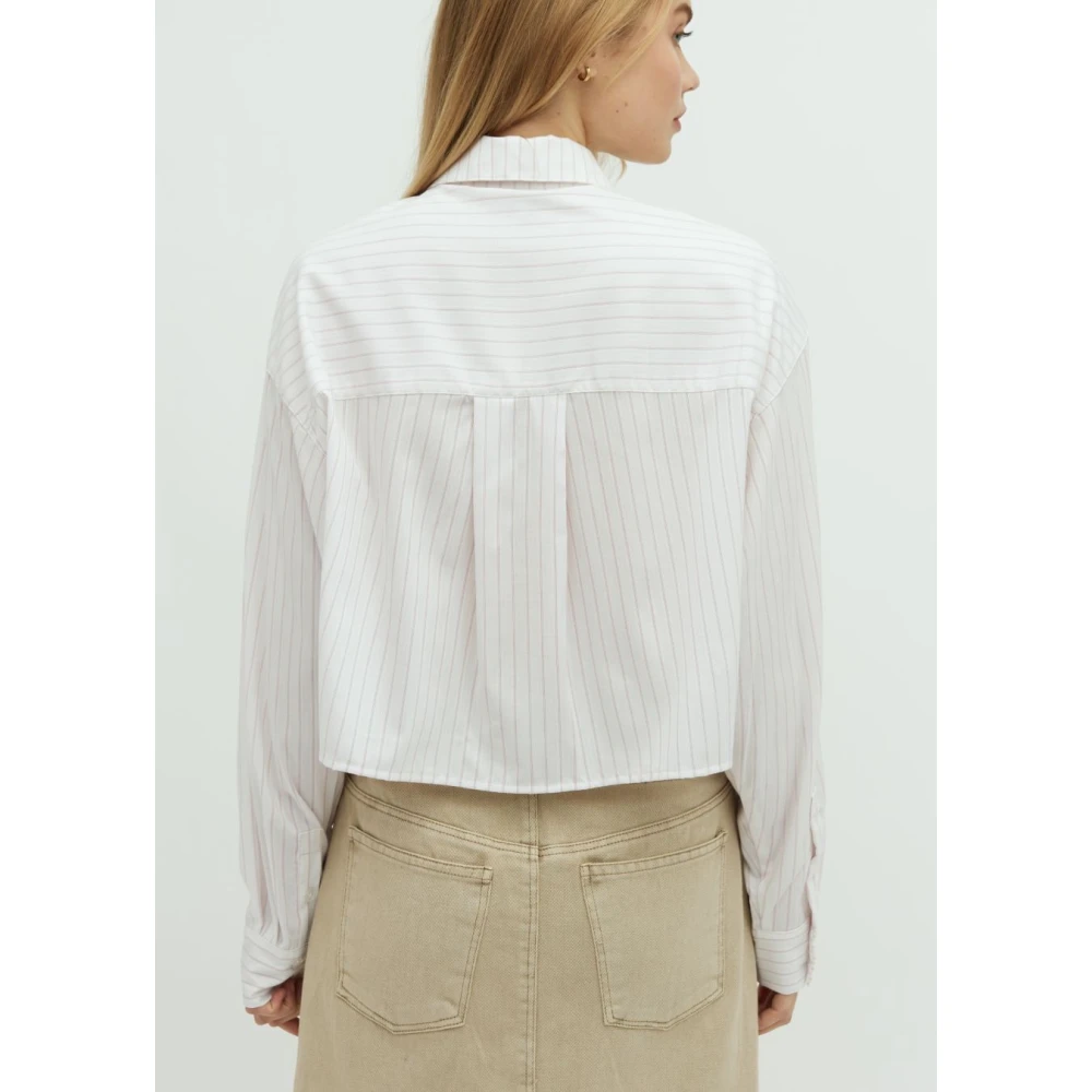 MbyM Witte Cropped Blouse met Roze Streep Emele White Dames