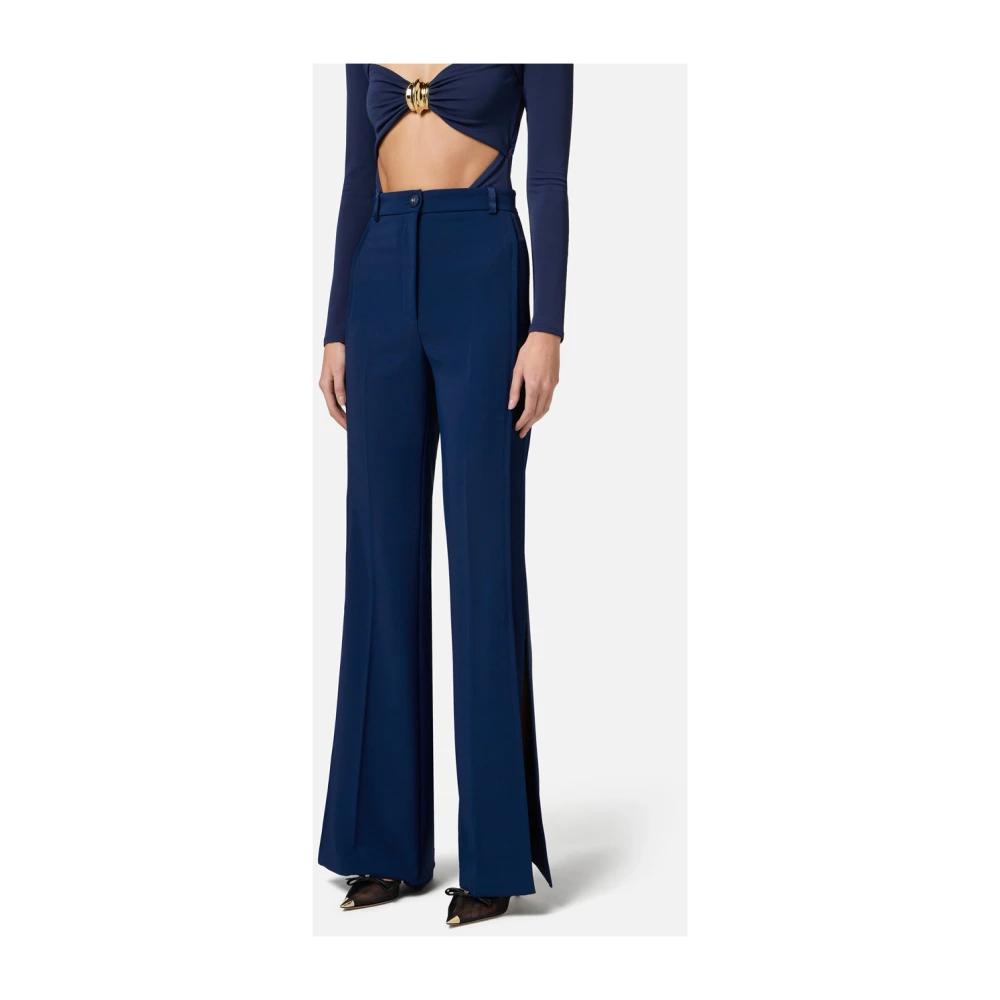 Elisabetta Franchi Blauwe Flare Broek Elegant Slim Fit Blue Dames