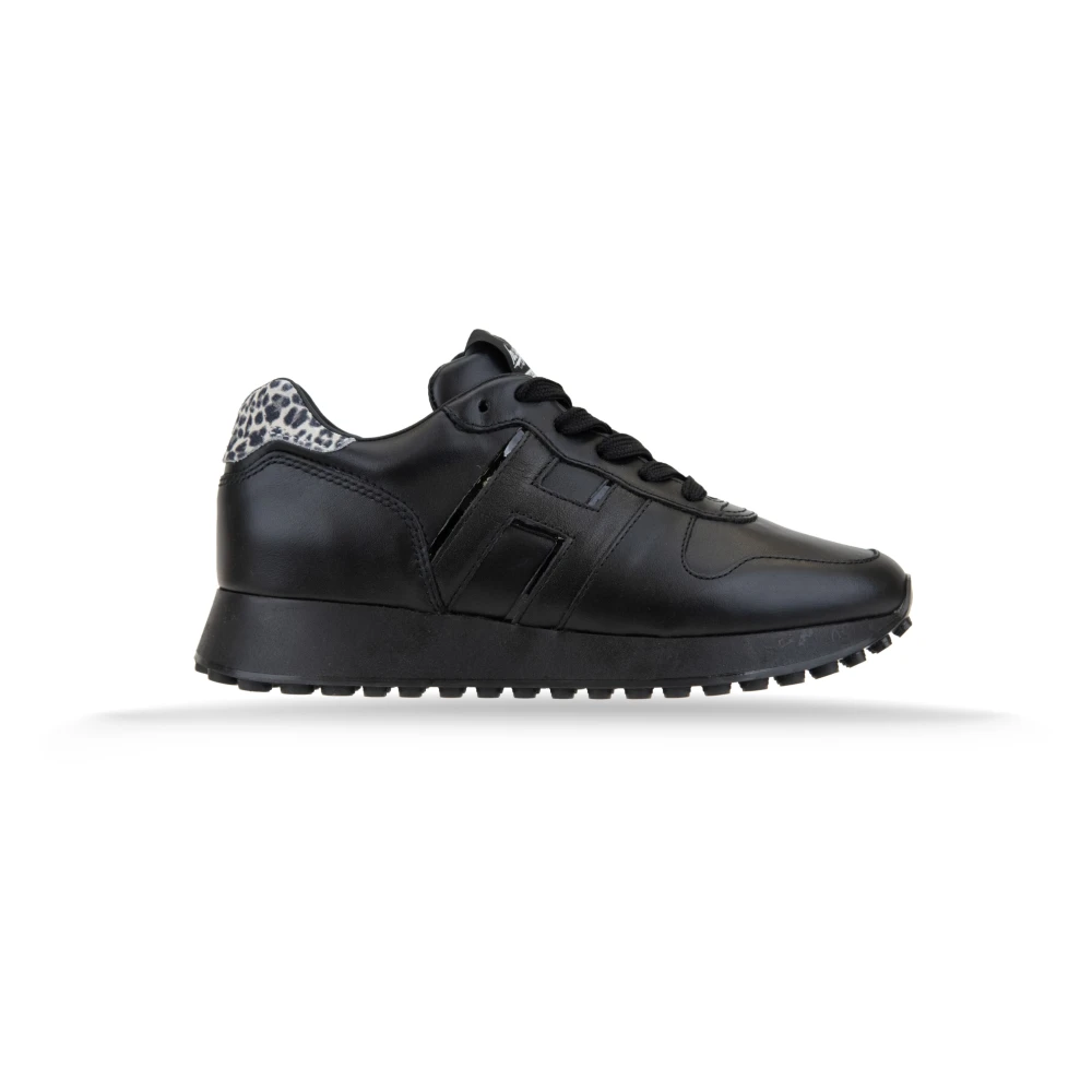 Hogan Leren Vetersneakers Animal Print Stijl Dames Schoenen Zwart