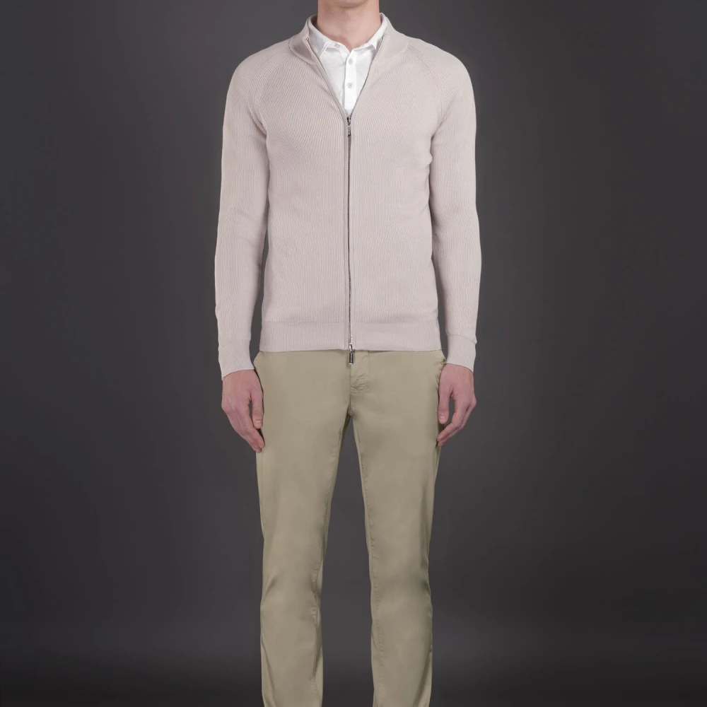 Moorer Geribbelde volledige ritssluiting vest Beige Heren
