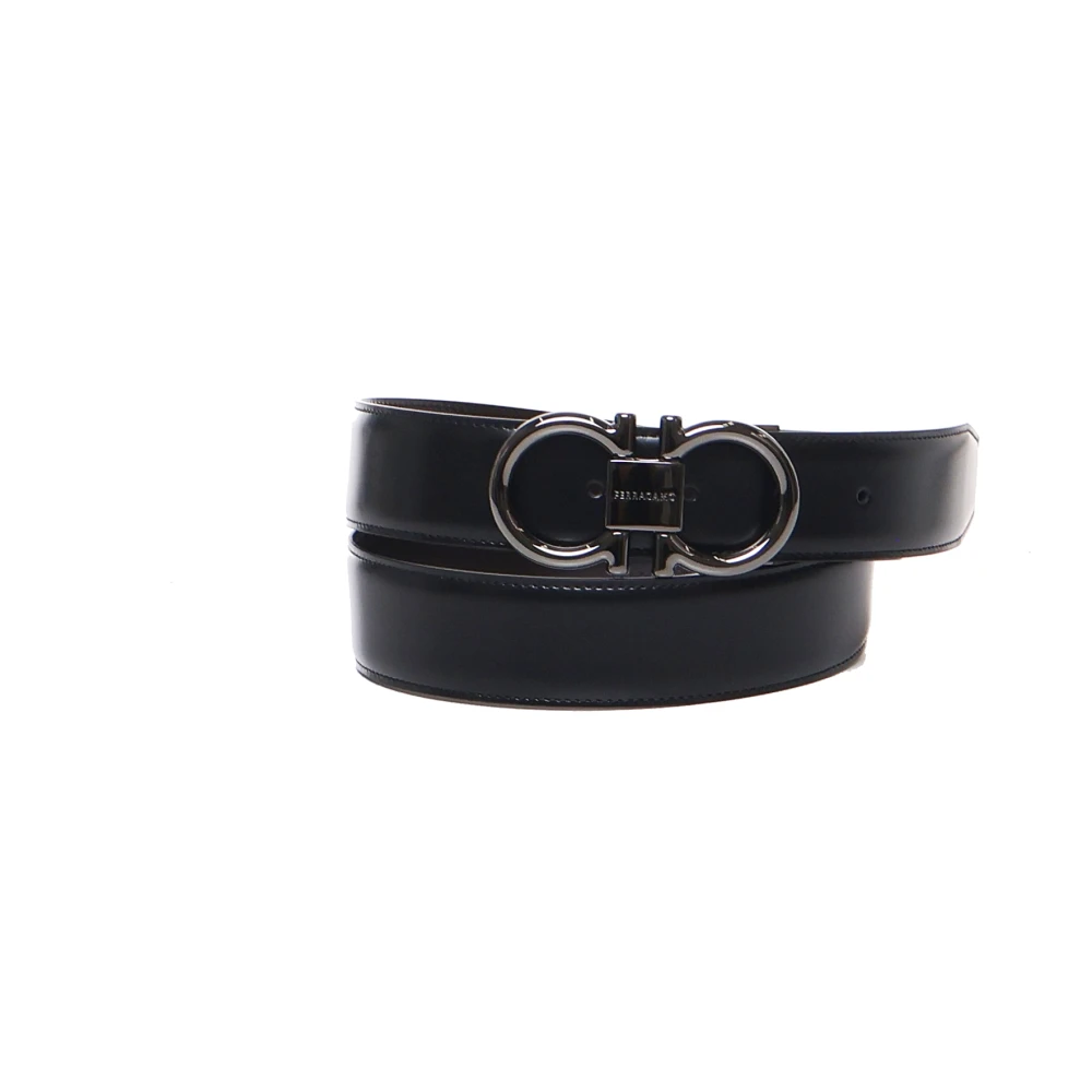 Salvatore Ferragamo Zwart Kalfsleren Riem met Iconische Gancini Gesp Black Heren