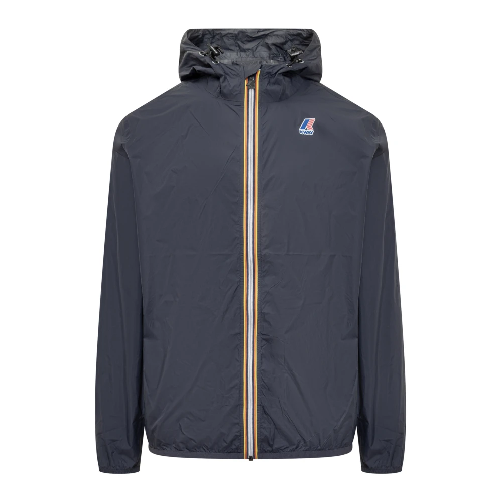 K-Way , Light Jackets, Male, Blue, M, Blue Hooded Down Jacket With Logo
