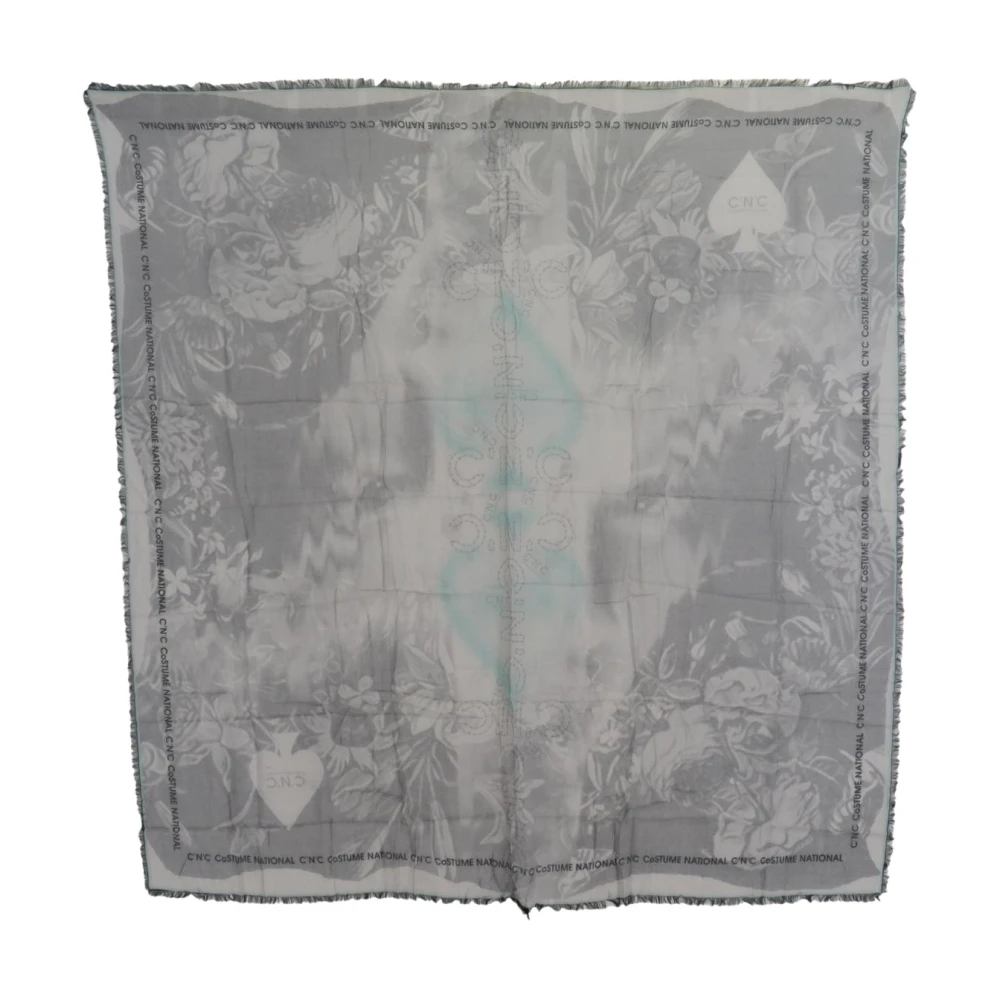 Costume National Gray Print Shawl Foulard Fringes Scarf - Image 2