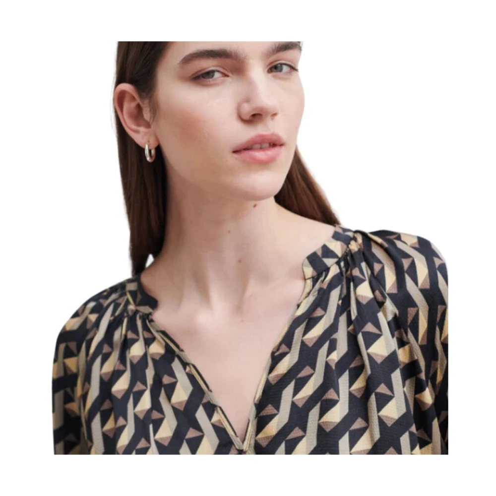 Second Female Gestippelde Blouse met Opstaande Kraag Second Dames Black Dames