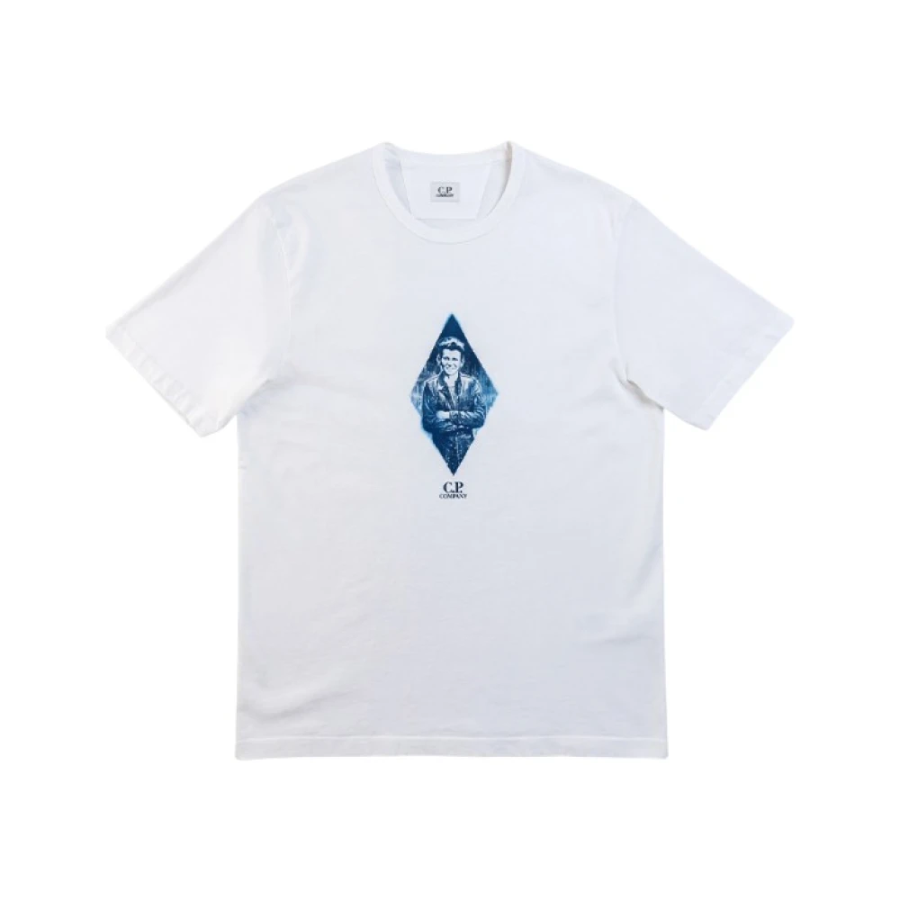C.p. Company Men's White T-Shirts, M, Logo-Print Short-Sleeved T-Shirt