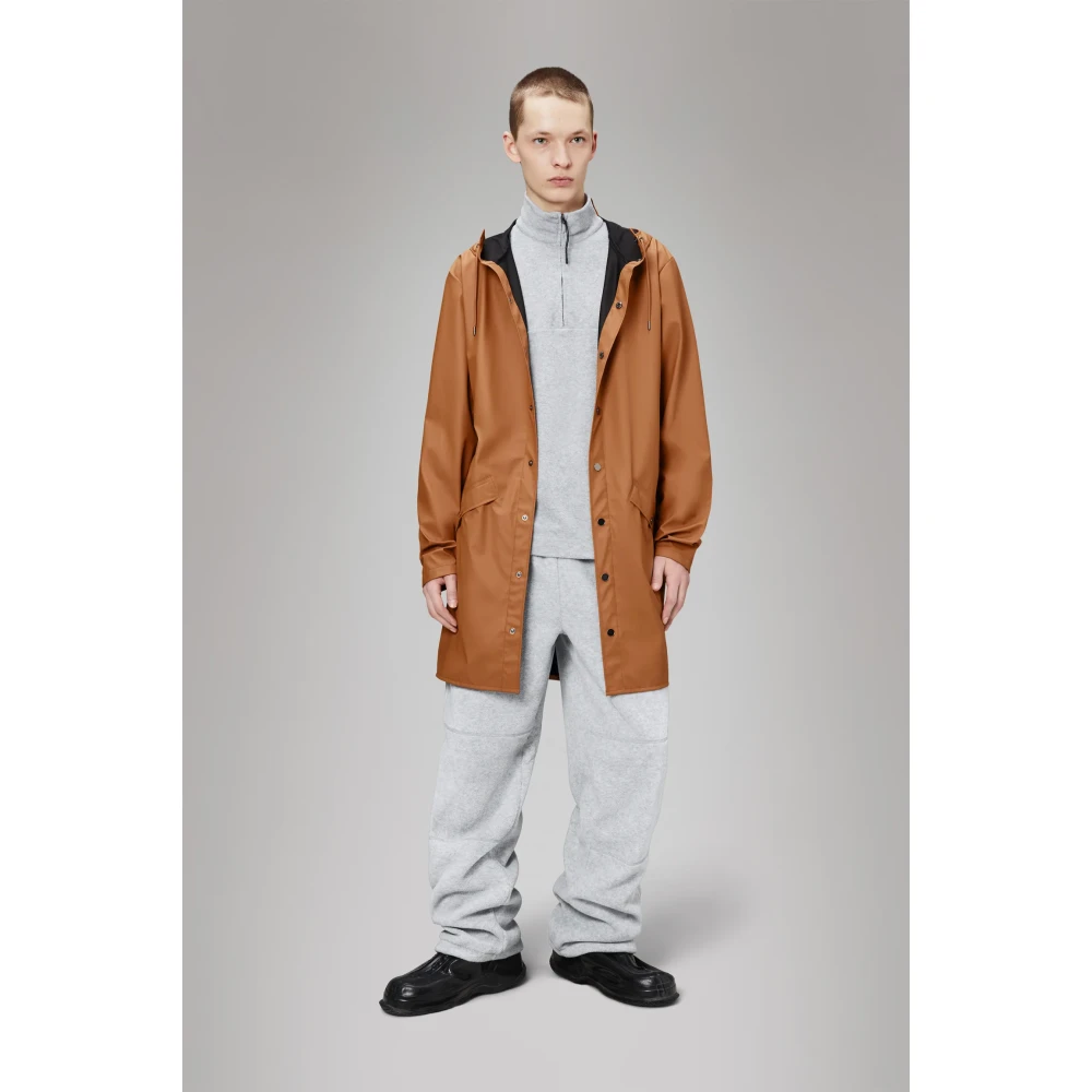 Rains Waterdichte Lange Jas Minimalistische Stijl Brown Heren