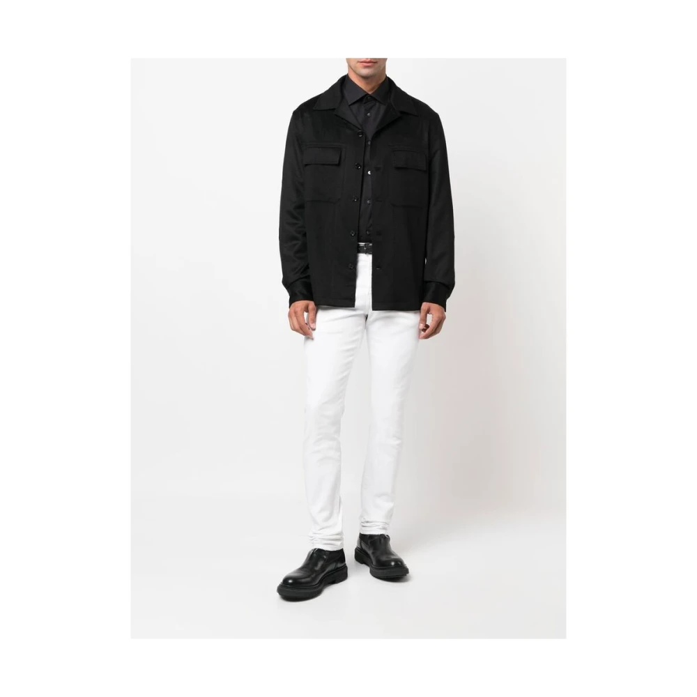 Ermenegildo Zegna Zwarte Kasjmier Klassieke Kraag Overhemd Black Heren