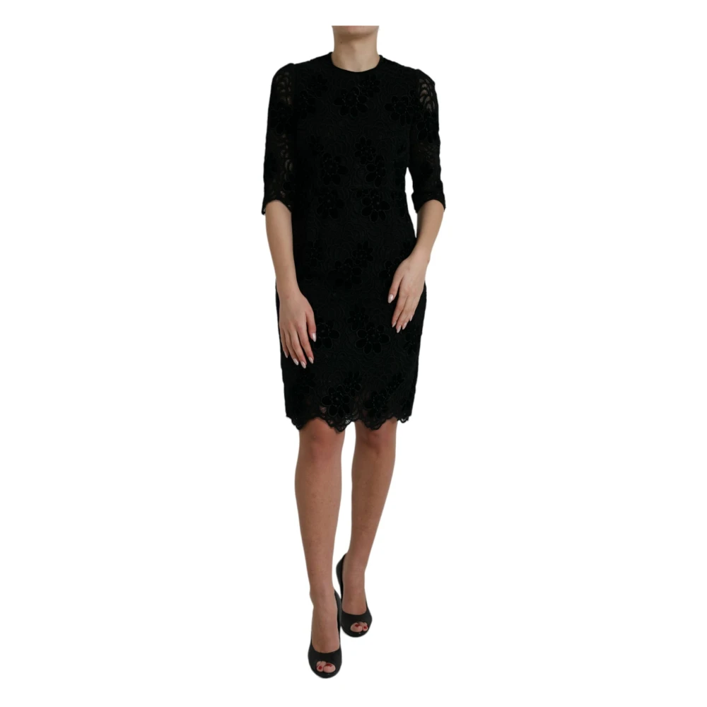 Dolce & Gabbana Svart Floral Lace Bodycon Sheath Klänning