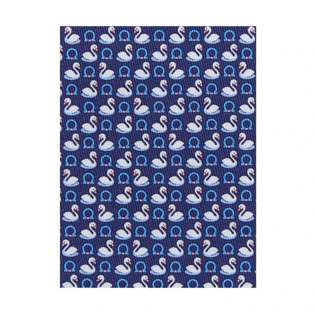 Salvatore Ferragamo Zwaanprint Zijden Stropdas Blue Heren