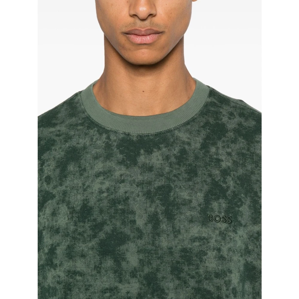 Boss Orange Groene Katoenen Trui met Ribboorden Green Heren