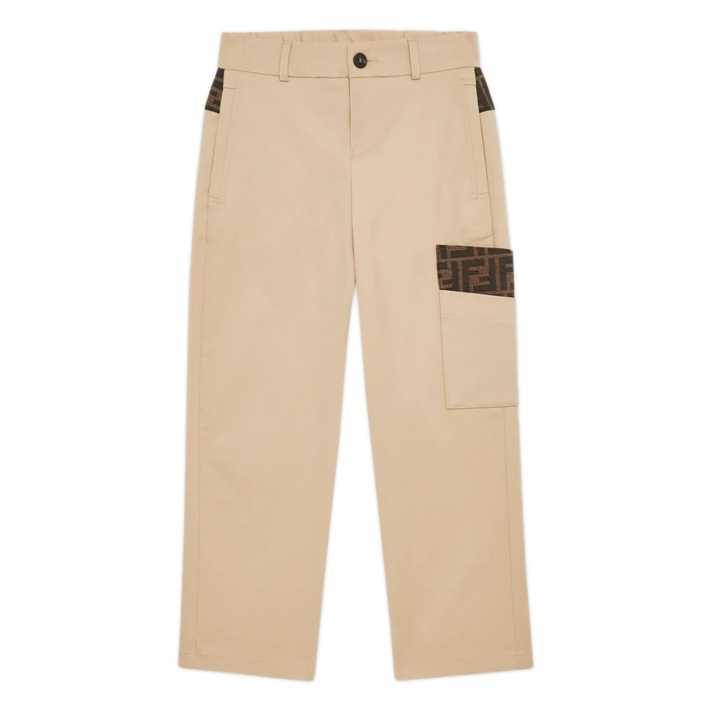 Fendi Men's Beige Junior Straight Trousers With Jacquard Details