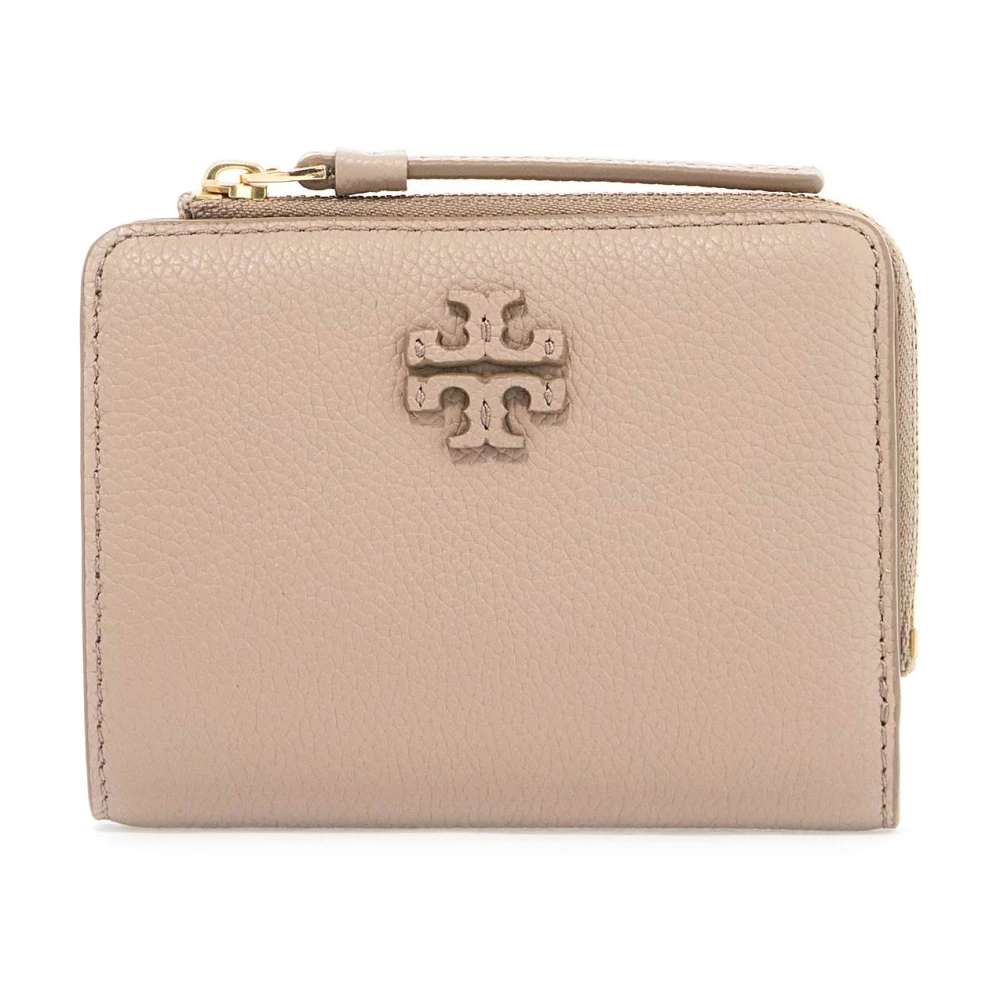 TORY BURCH Gehamerd lederen dubbel T-logo portemonnee Gray Dames