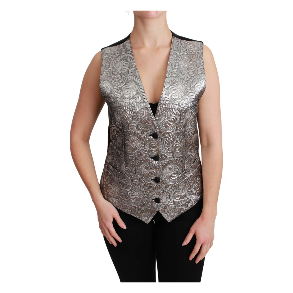 Dolce & Gabbana Women's Silver Elegant Sleeveless Brocade Vest