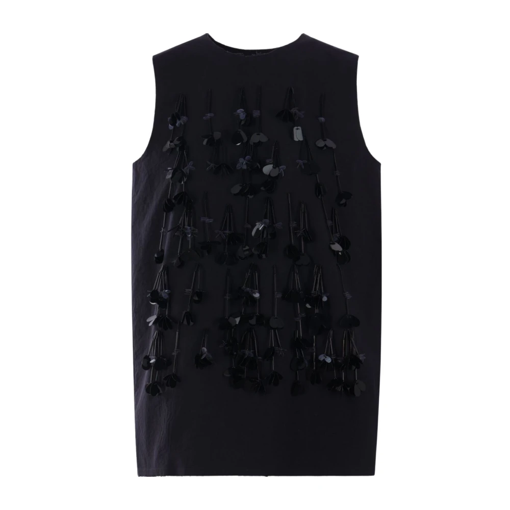 Plan C Zwarte Paillet Mouwloze Top Black Dames