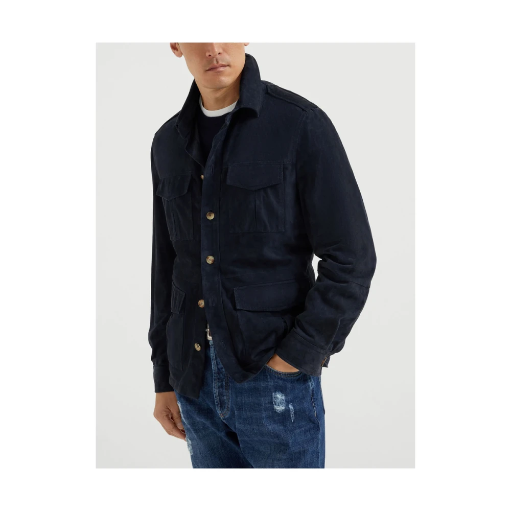 BRUNELLO CUCINELLI Navy Blauw Leren Buitenkleding Jas Blue Heren