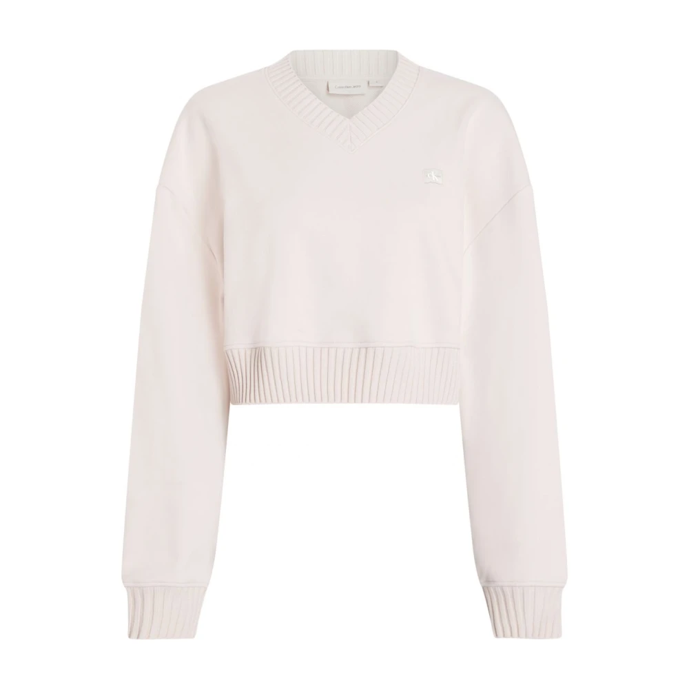 Calvin Klein Jeans Roze Crop Sweater met V-hals Pink Dames