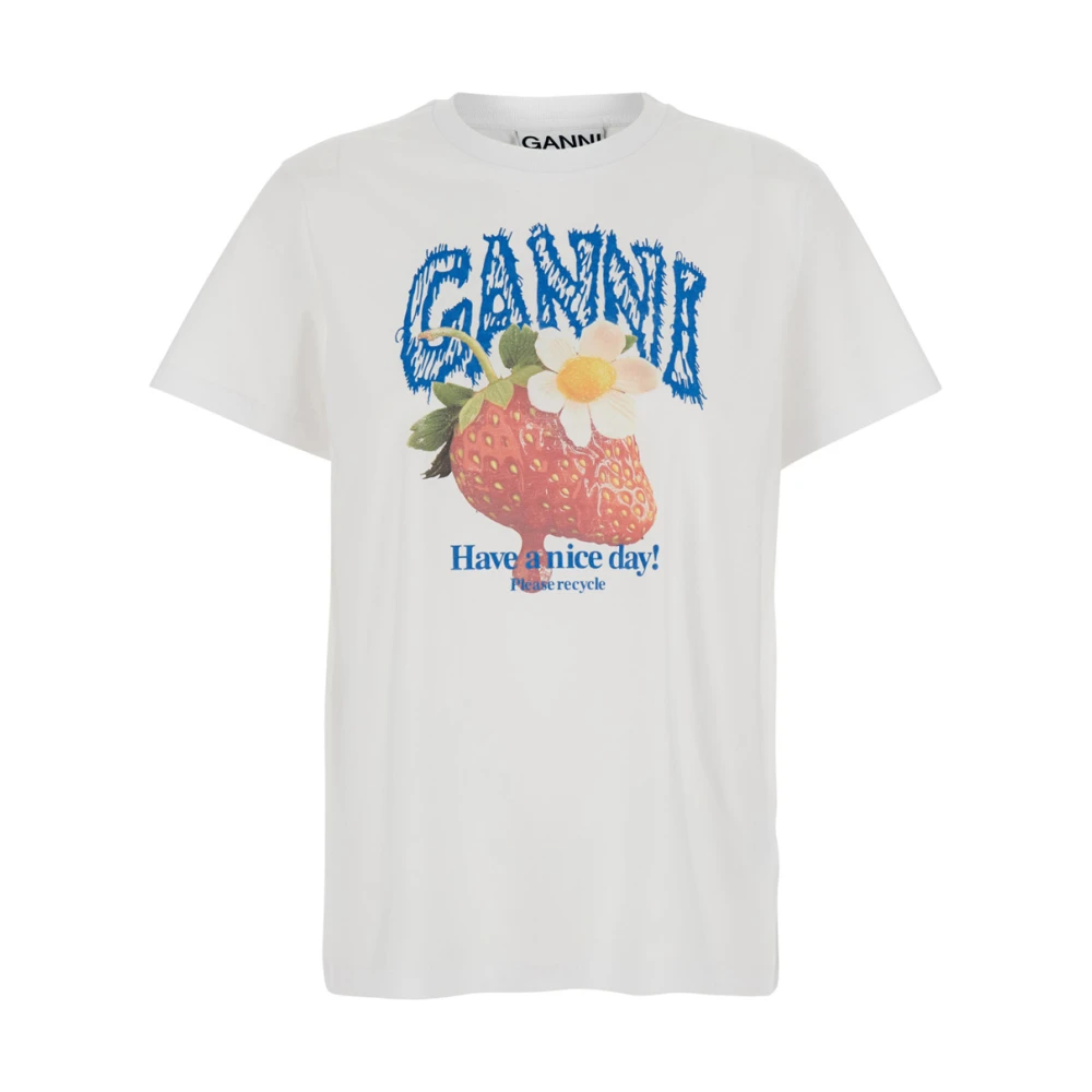 Ganni Women's White T-Shirts, L, Basic Cotton Jersey T-Shirt