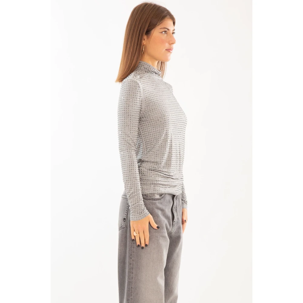 pinko Rhinestones High-Neck Sweater Gray Dames