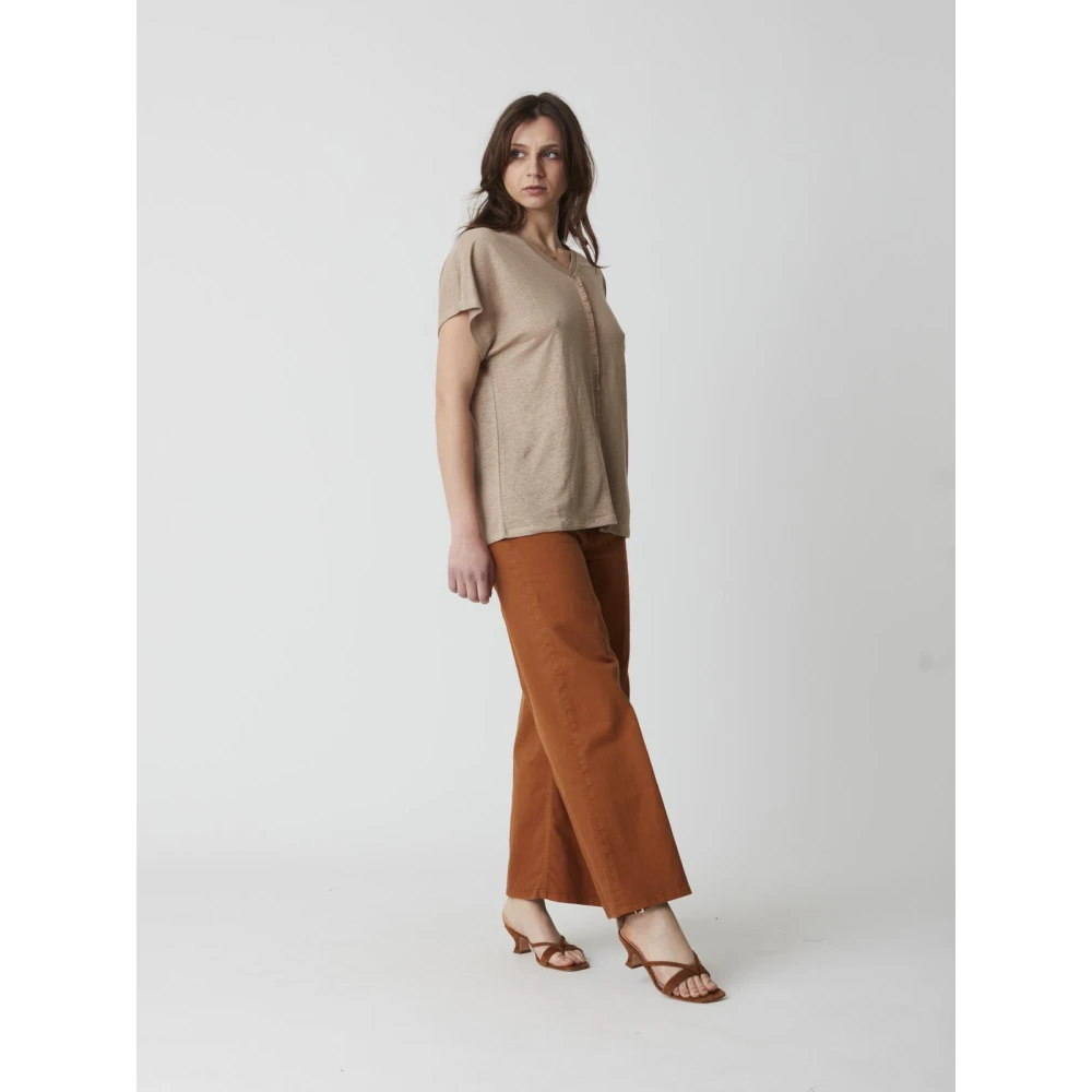 Alpha Studio Dames V-Hals T-Shirt Brown Dames