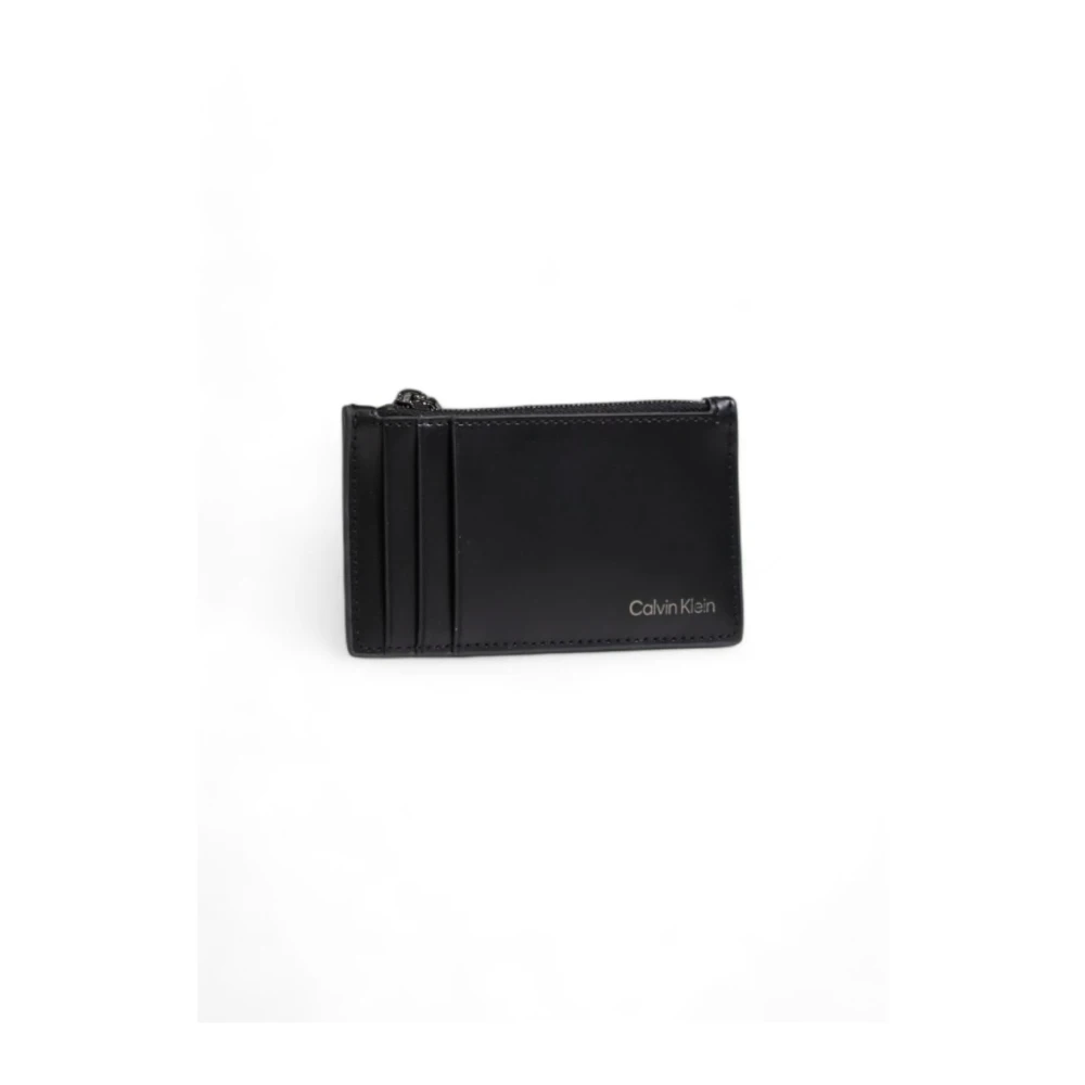 Calvin Klein Zwarte Leren Kaarthouder Ritsportemonnee Black Heren