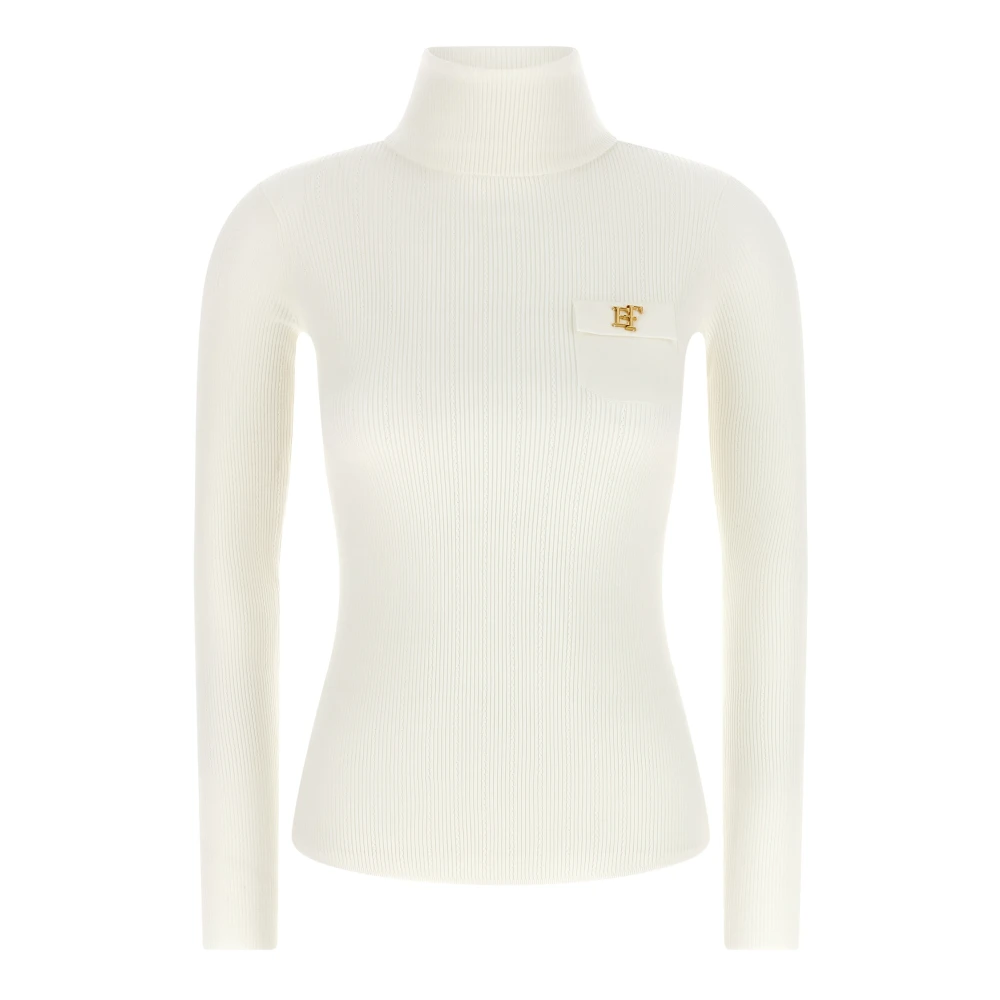 Elisabetta Franchi , Turtlenecks, Female, White, S, Ribbed Turtleneck Jumper