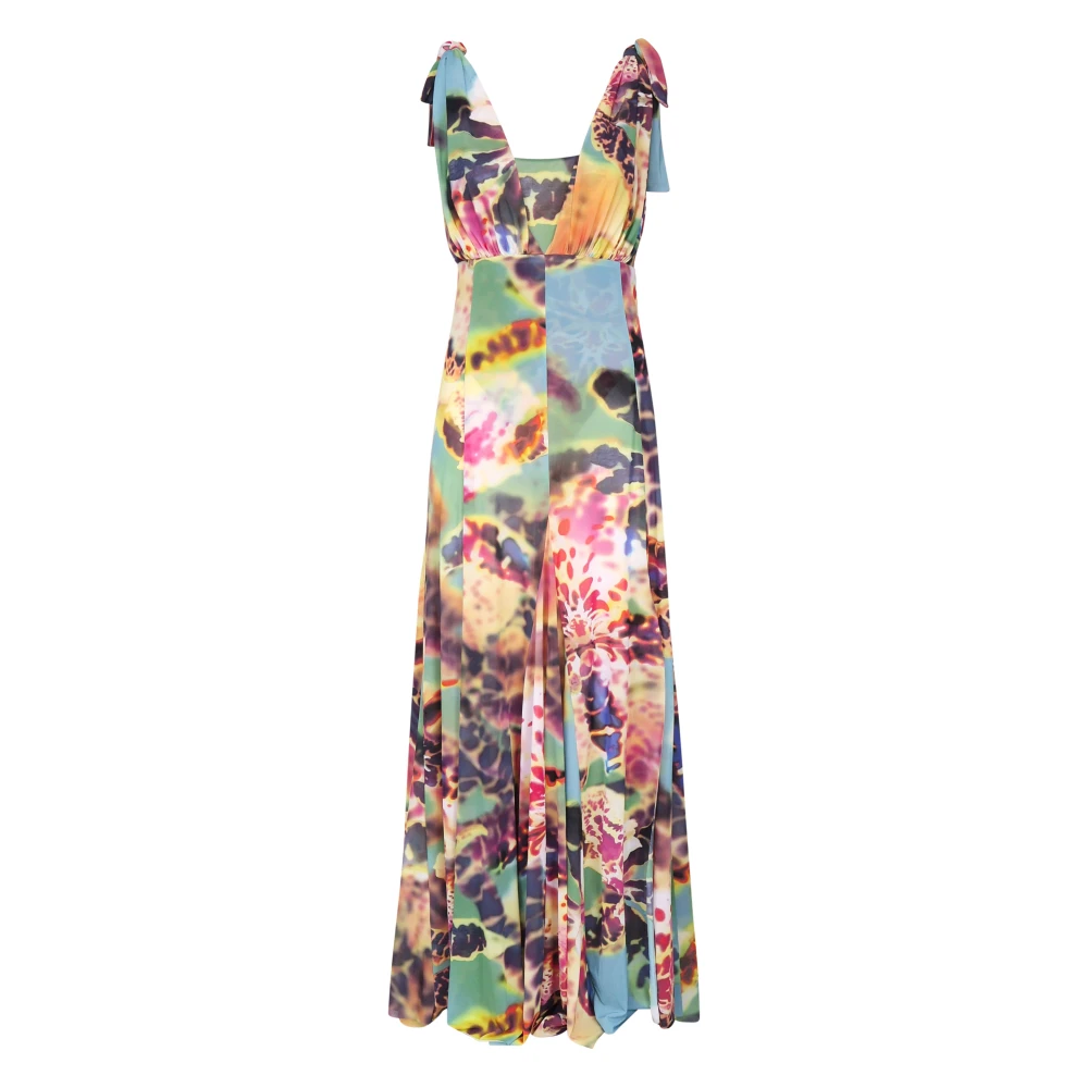 Pinko Women's Multicolor Maxi Dresses,, Floral V-Neck Long Dress Extra Small
