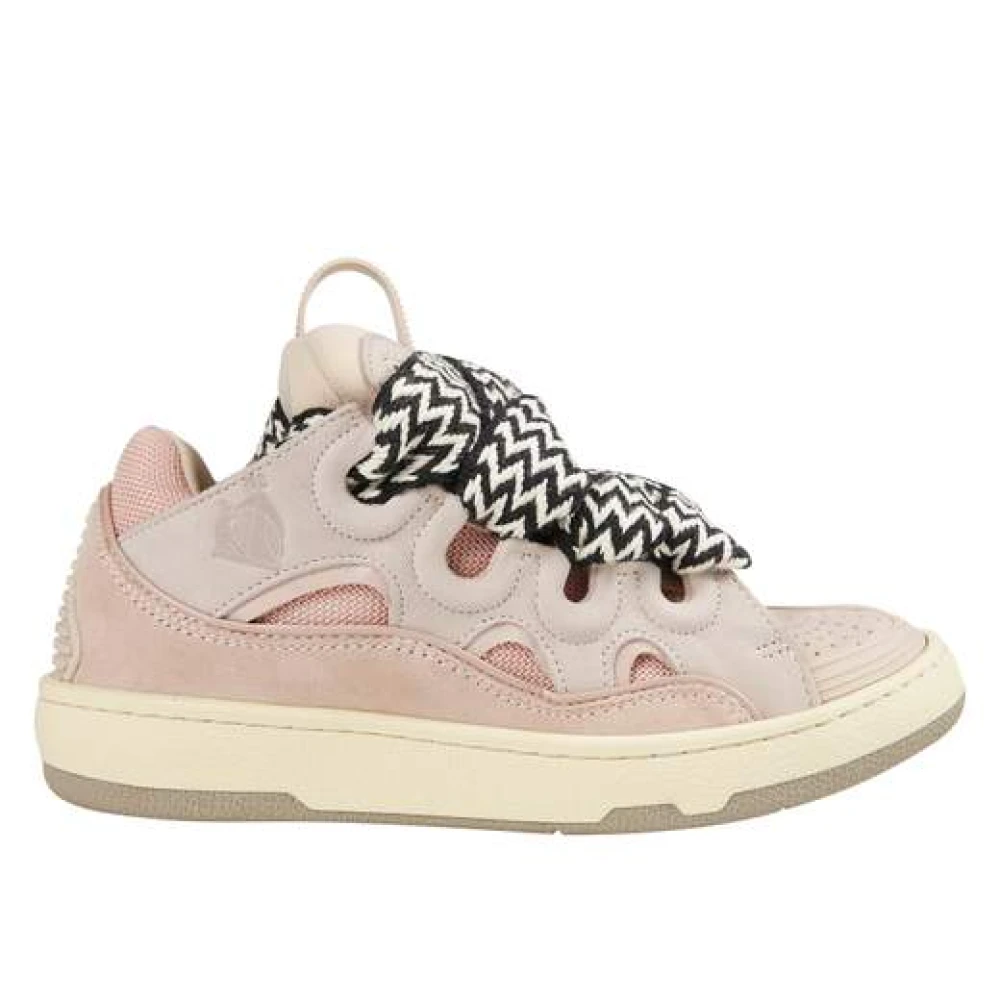 Lanvin Leren Curb Sneakers met reflecterende details Dames Schoenen Roze