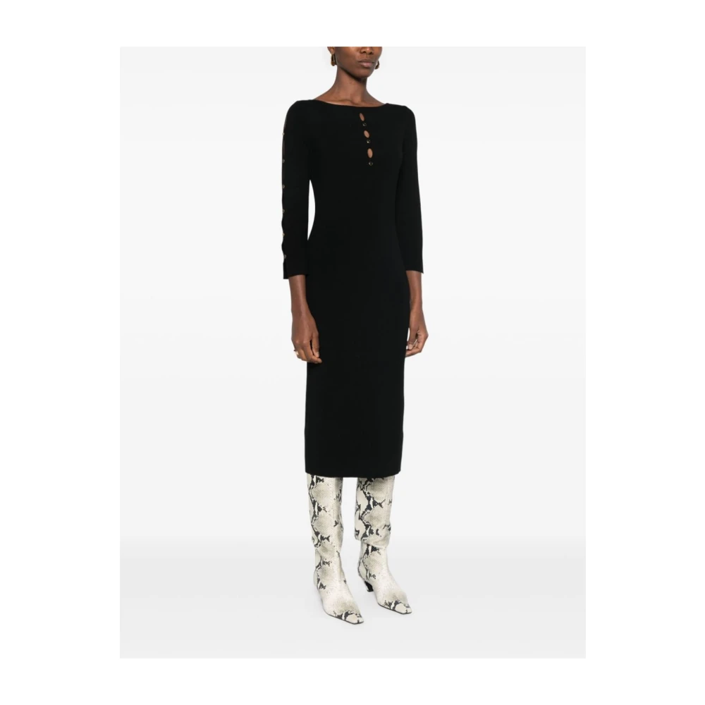Twinset Zwart Geribbelde Gebreide Midi Jurk Black Dames
