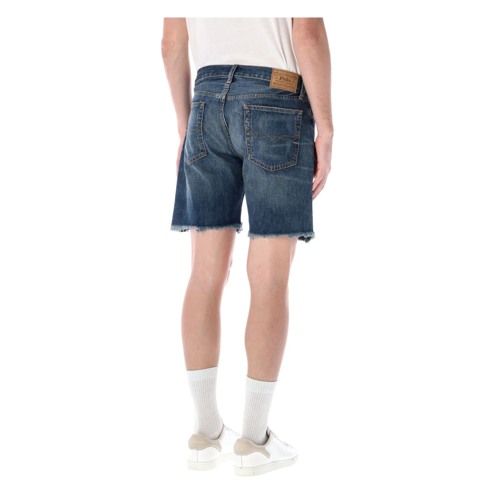 Ralph Lauren Denim Bermuda Shorts met Frayed Hems Blue Heren